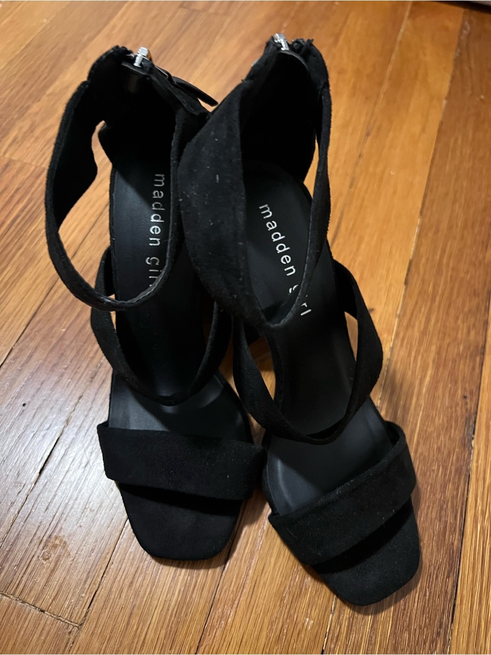Madden Girl Black Suede Strappy Block Heel Sandals